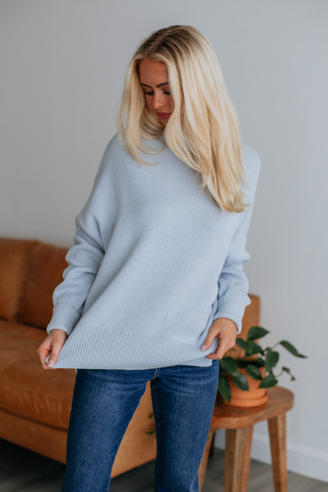Chelsea Mock Neck Sweater - Powder Blue
