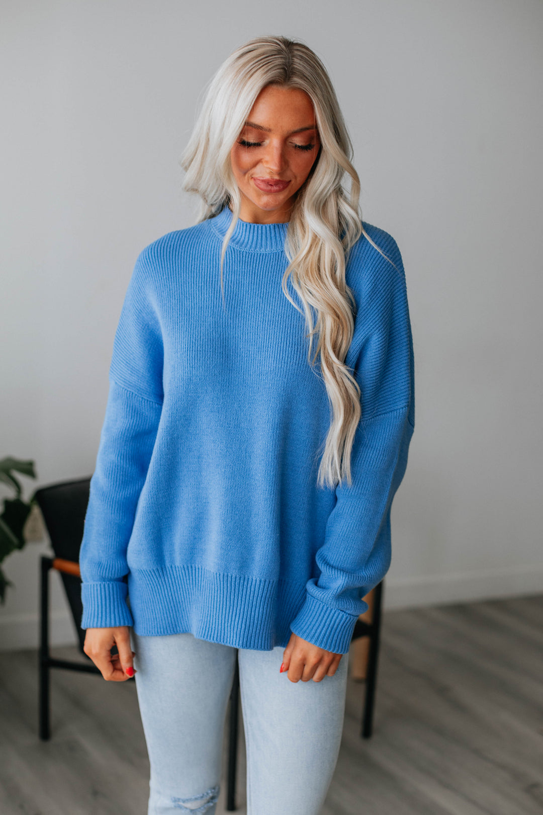 Chelsea Mock Neck Sweater - Royal Blue
