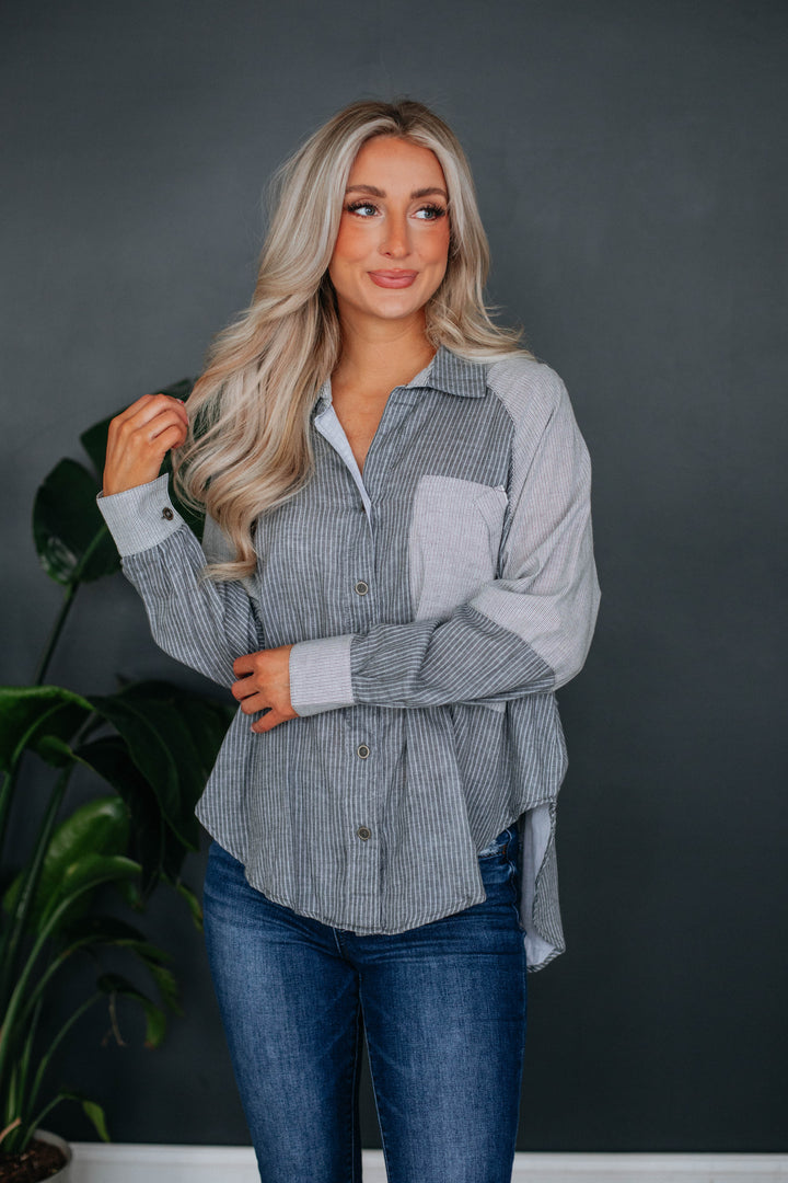 Colter Contrast Button Down - Charcoal