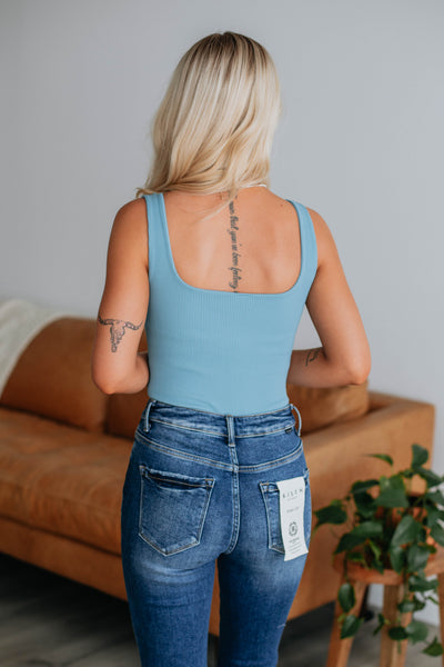 Dahlia Ribbed Bodysuit - Dusty Blue