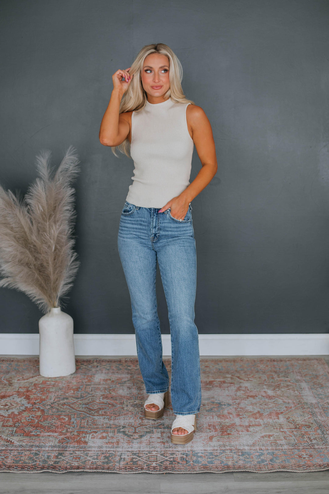 Darby Mock Neck Tank - Taupe