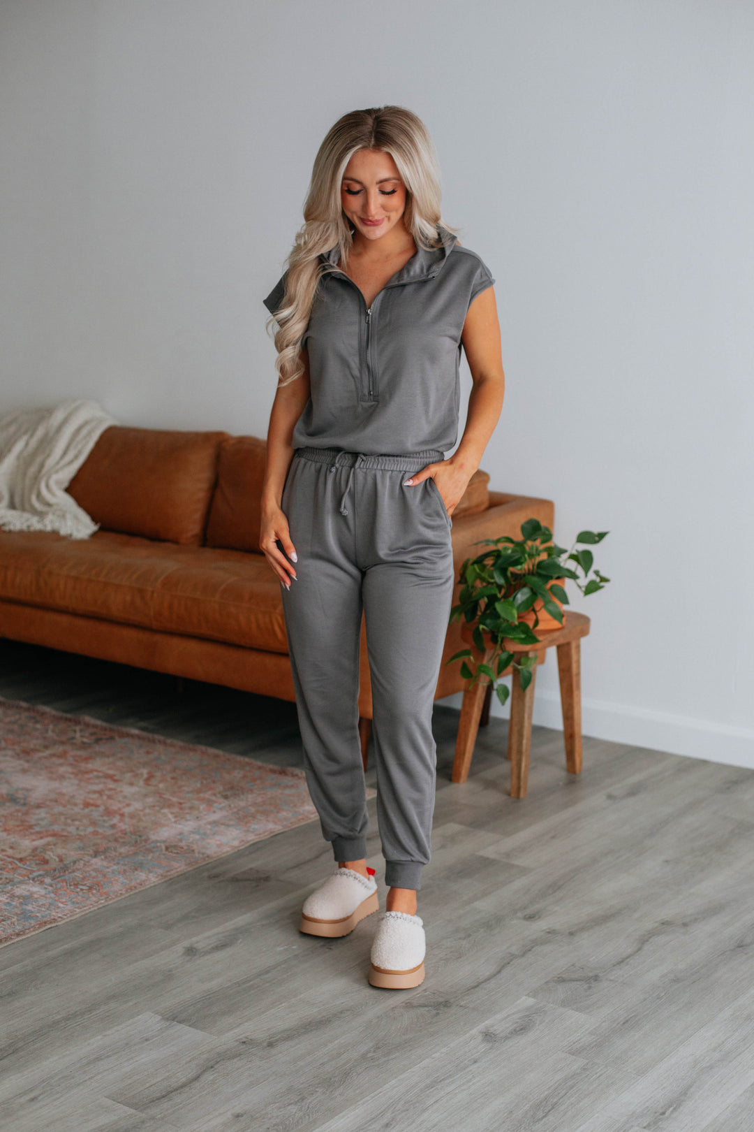 Darianna Hooded Jumpsuit - Charcoal
