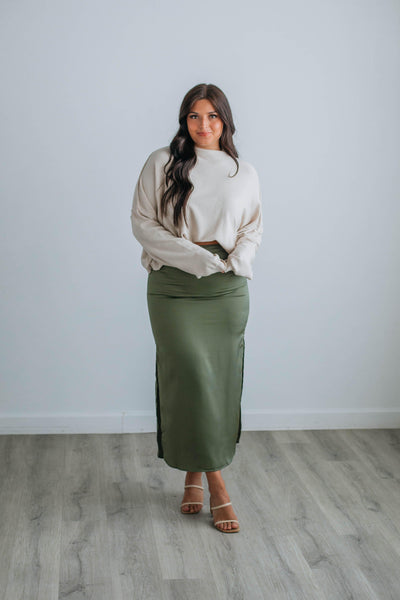 Deena Satin Skirt - Olive