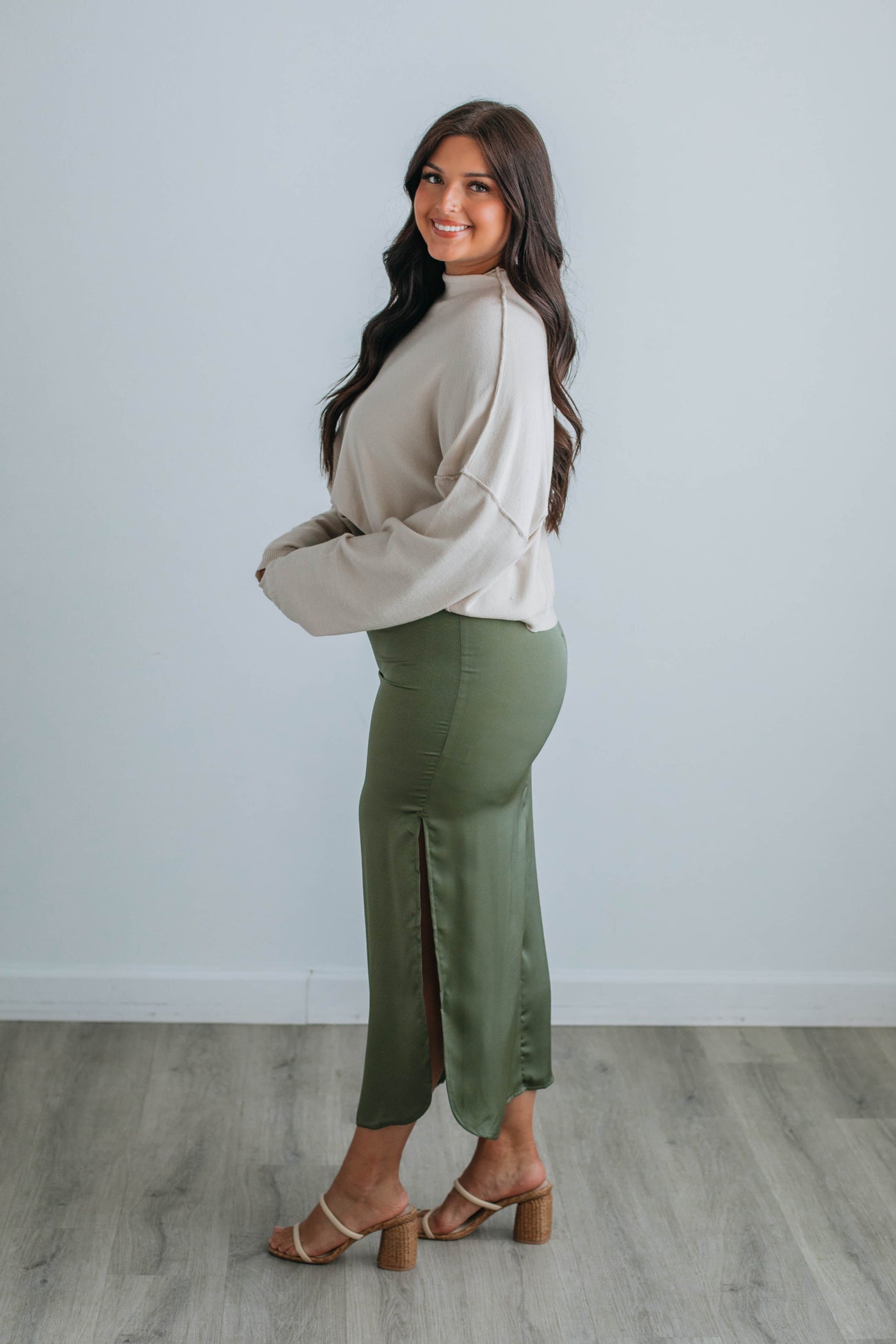 Deena Satin Skirt - Olive