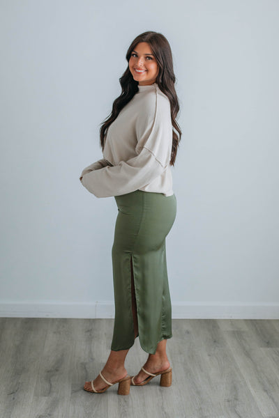 Deena Satin Skirt - Olive
