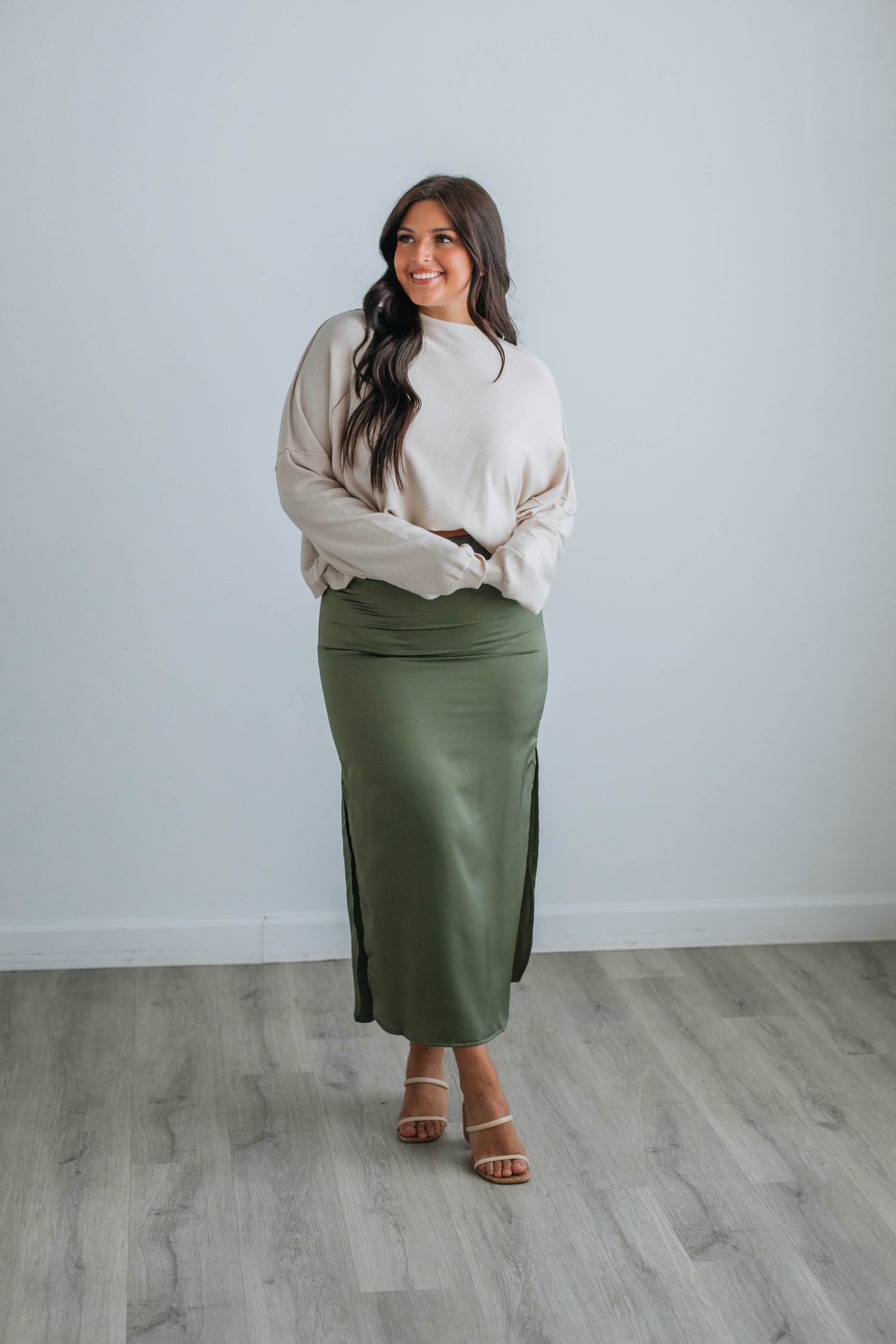Deena Satin Skirt - Olive