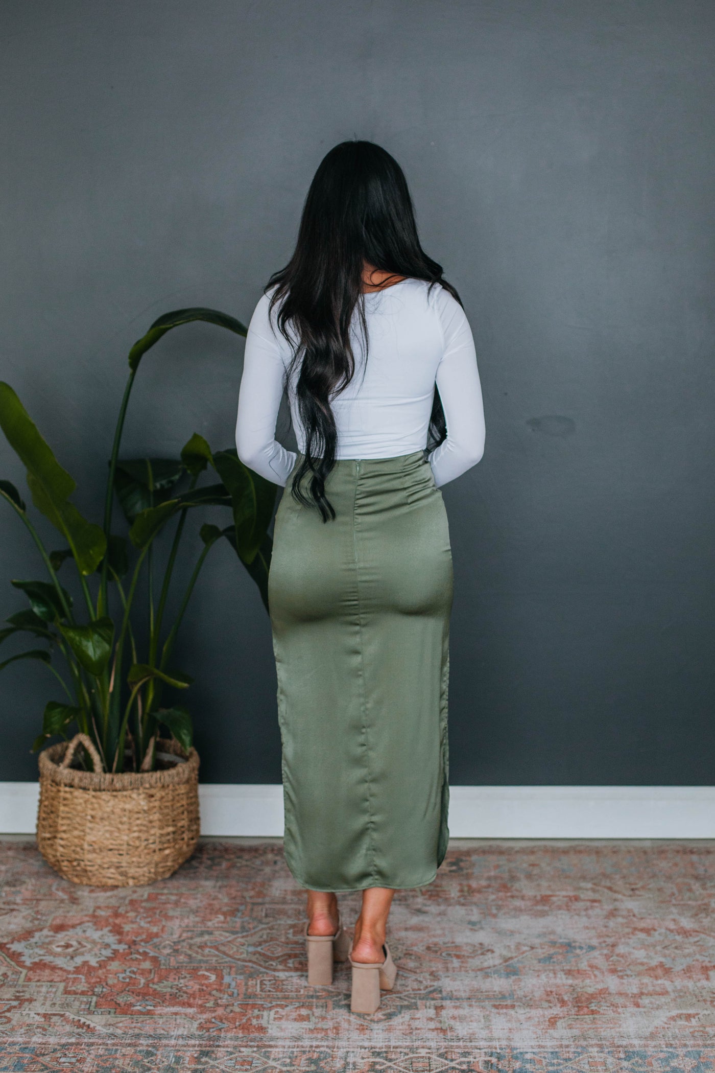 Deena Satin Skirt - Olive