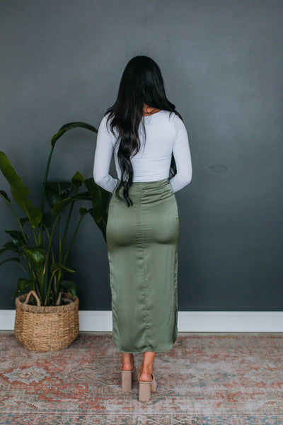 Deena Satin Skirt - Olive