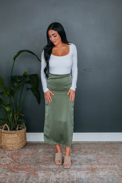 Deena Satin Skirt - Olive