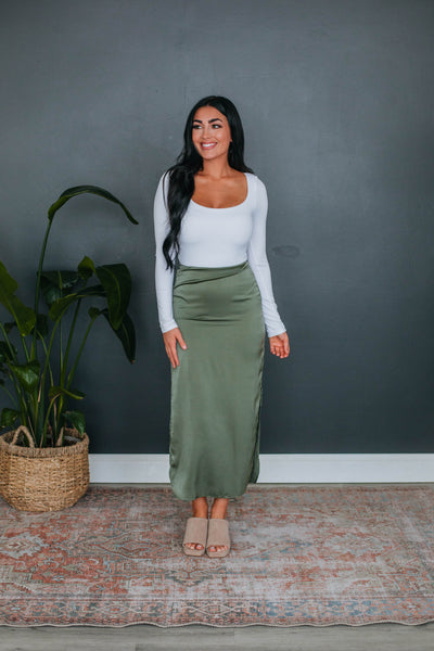 Deena Satin Skirt - Olive
