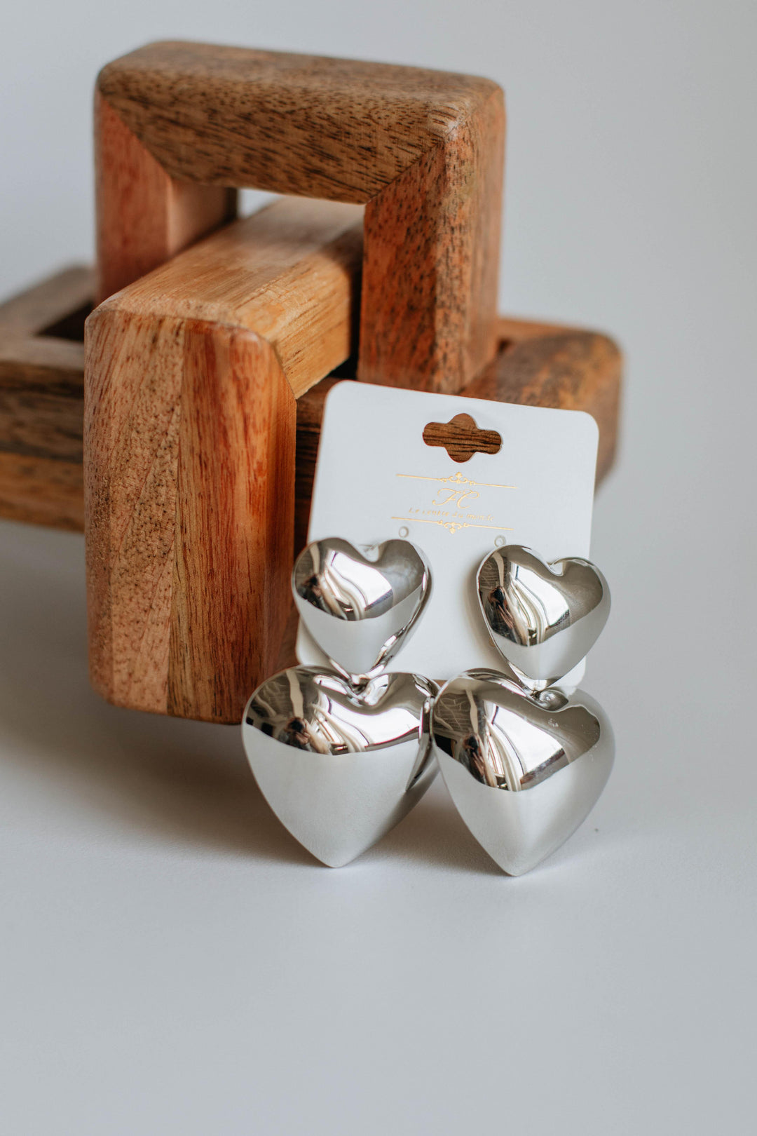 Double Heart Earrings - Silver