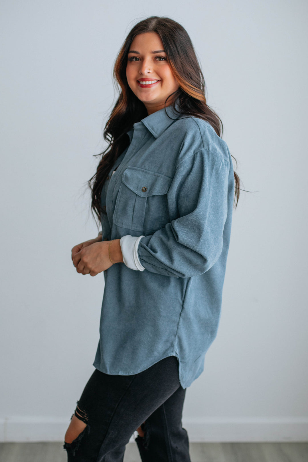 Driscoll Corduroy Top - Dusty Blue