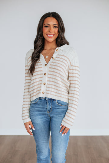 Emaline Striped Cardigan - Taupe Mix