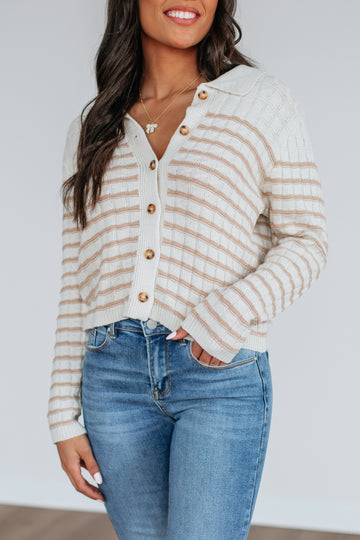 Emaline Striped Cardigan - Taupe Mix