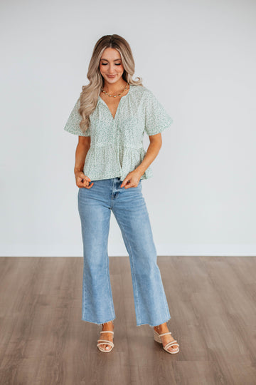 Chloe Floral Top - Hunter Green Mix