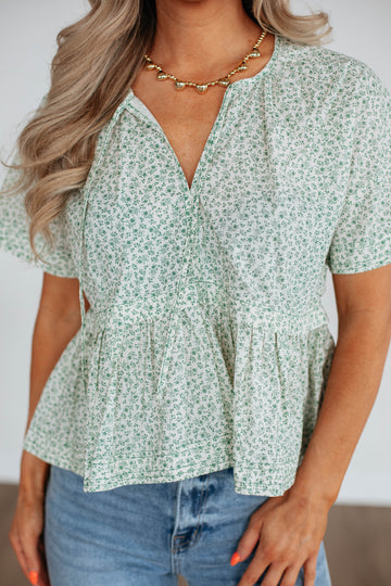 Chloe Floral Top - Hunter Green Mix