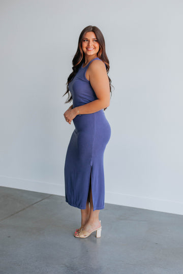 Edeny Ribbed Dress - Steel Blue