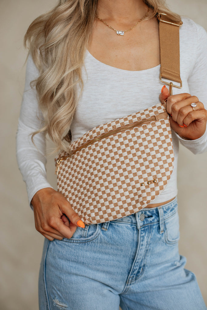 Patsy Checkered Bum Bag - Tan