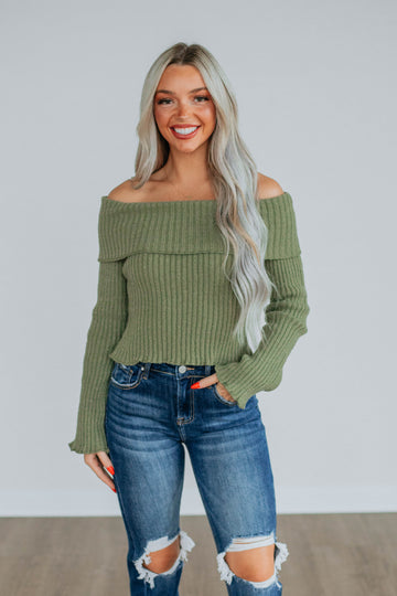Elaine Off Shoulder Sweater - Olive