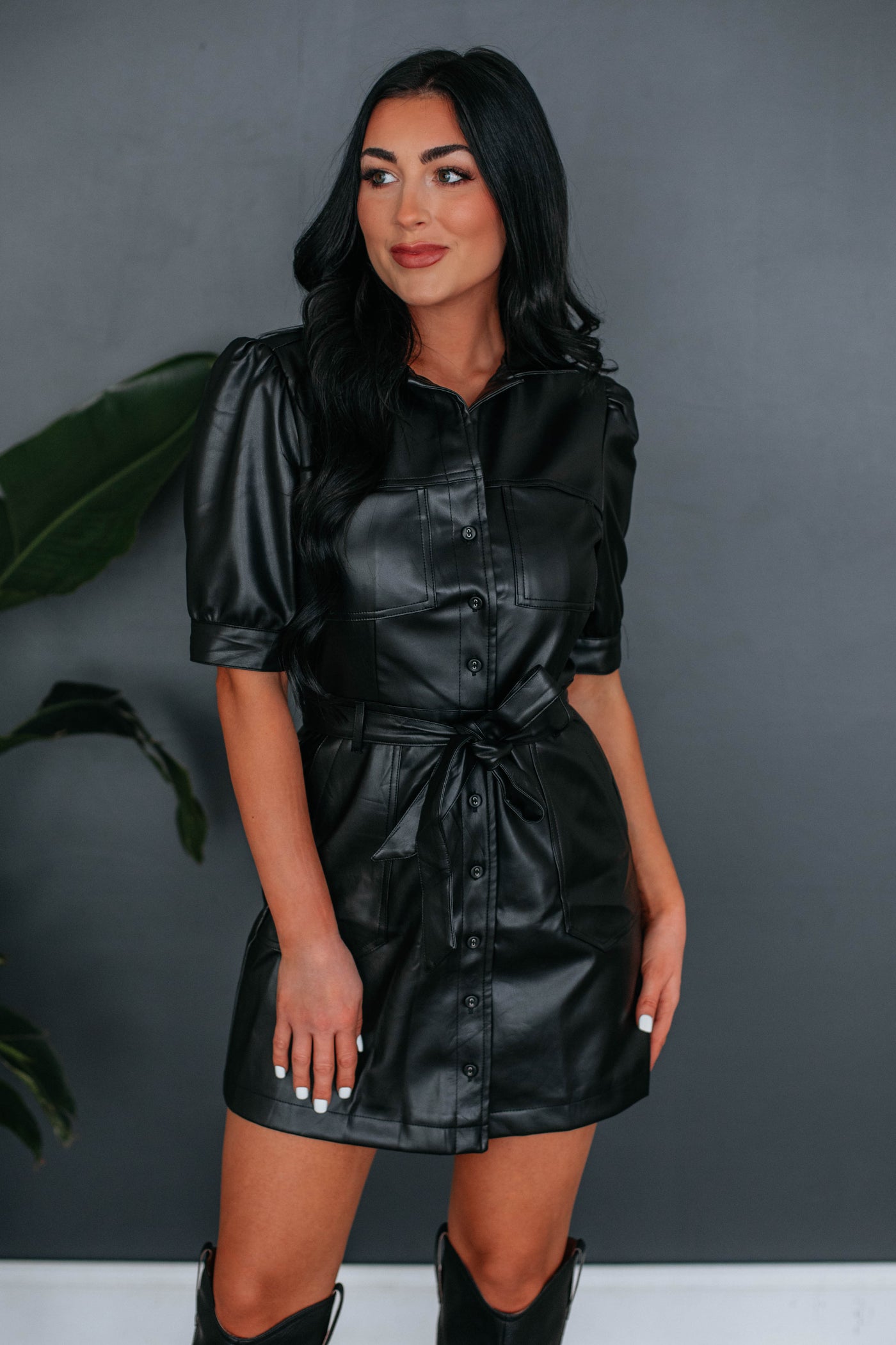 Emery Leather Mini Dress - Black