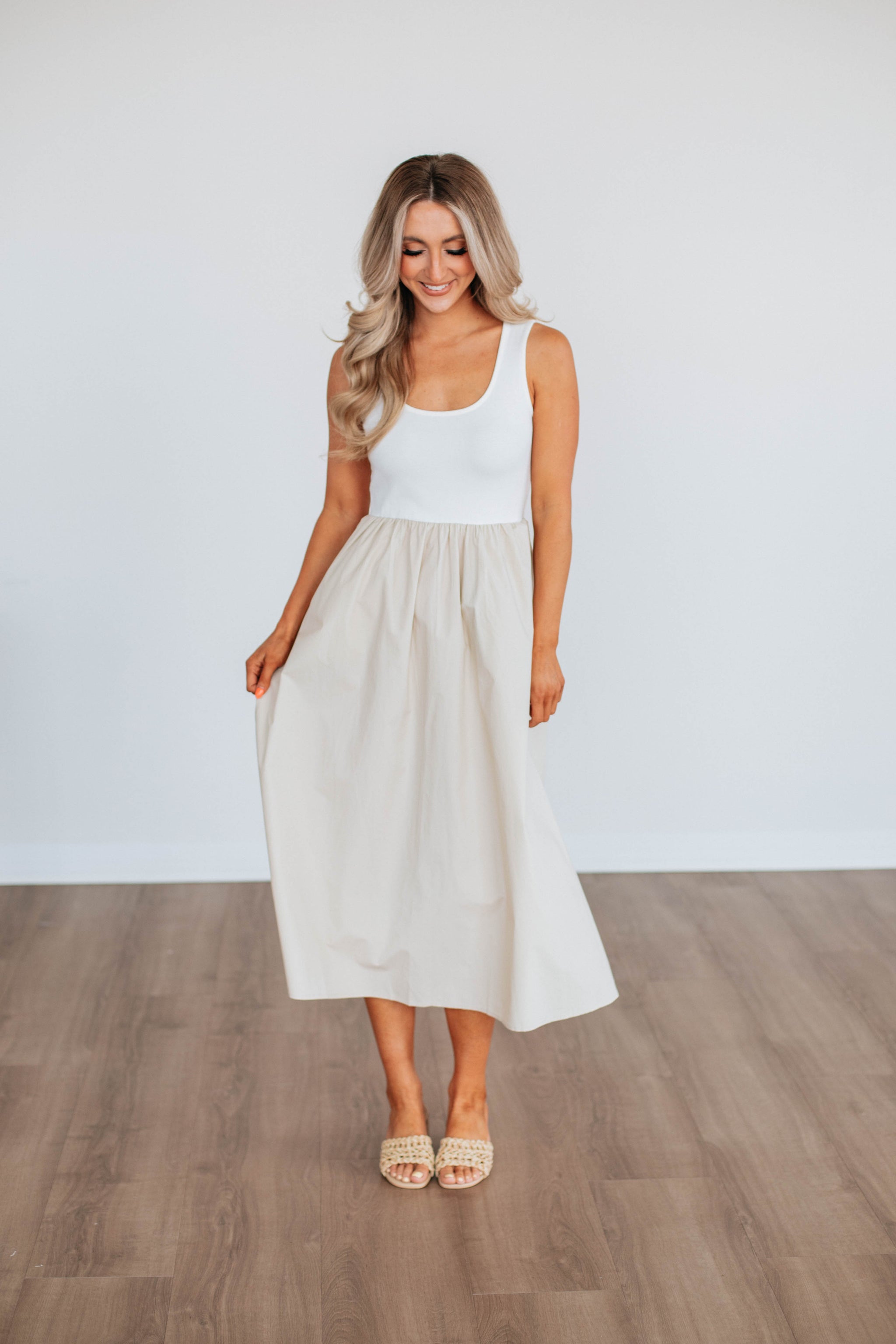 Enrica Contrast Dress - Taupe Mix