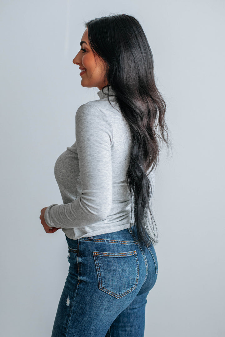 Evelina Mock Neck Top - Heather Grey