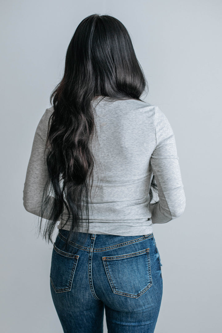 Evelina Mock Neck Top - Heather Grey
