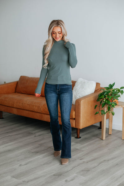 Evelina Mock Neck Top - Spruce
