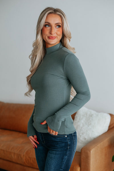 Evelina Mock Neck Top - Spruce