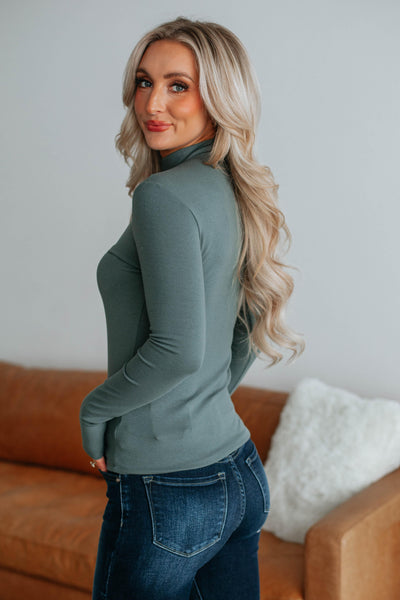 Evelina Mock Neck Top - Spruce