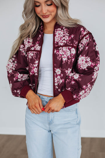 Dasha Quilted Bomber Jacket - Wine