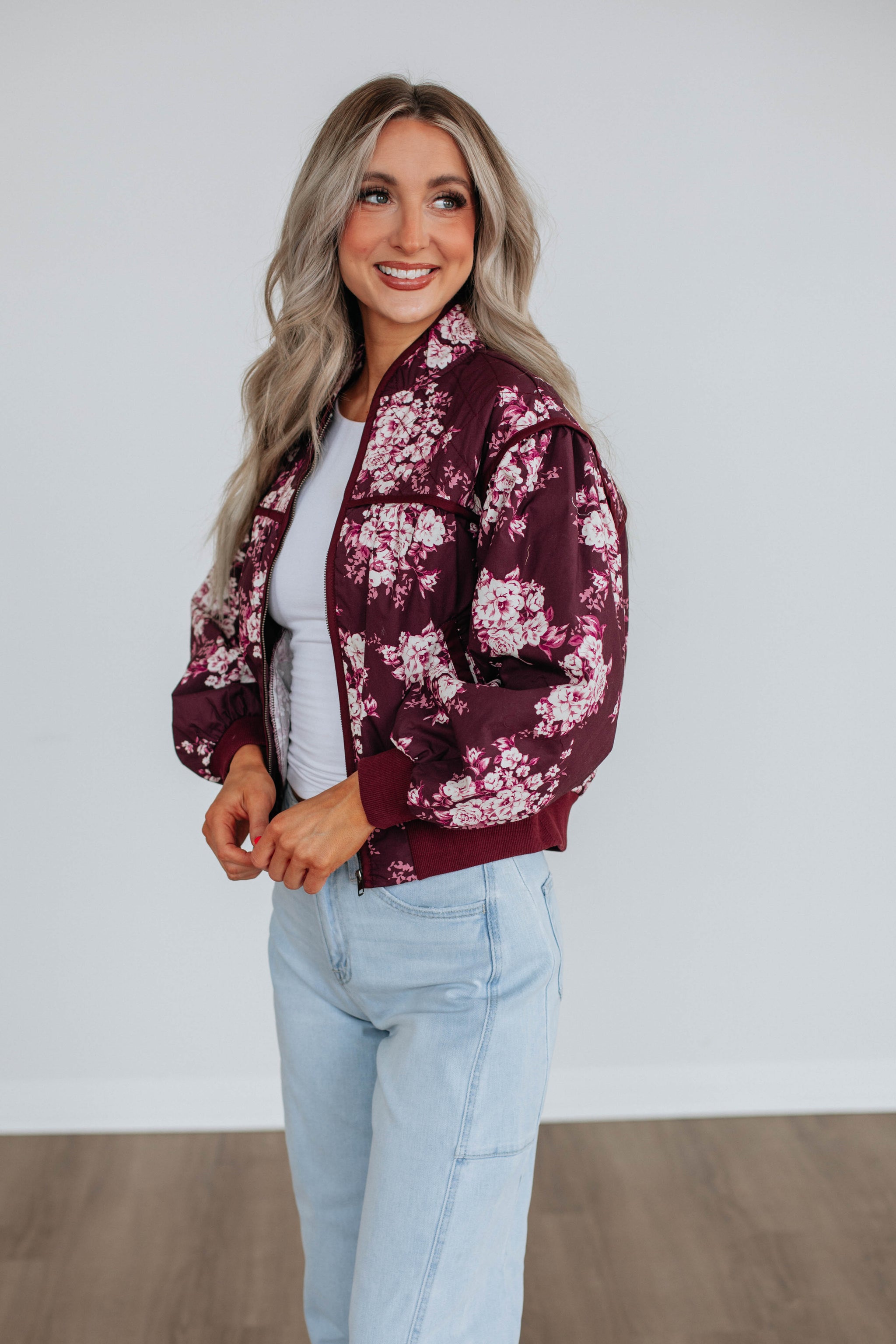 Dasha Quilted Bomber Jacket - Wine