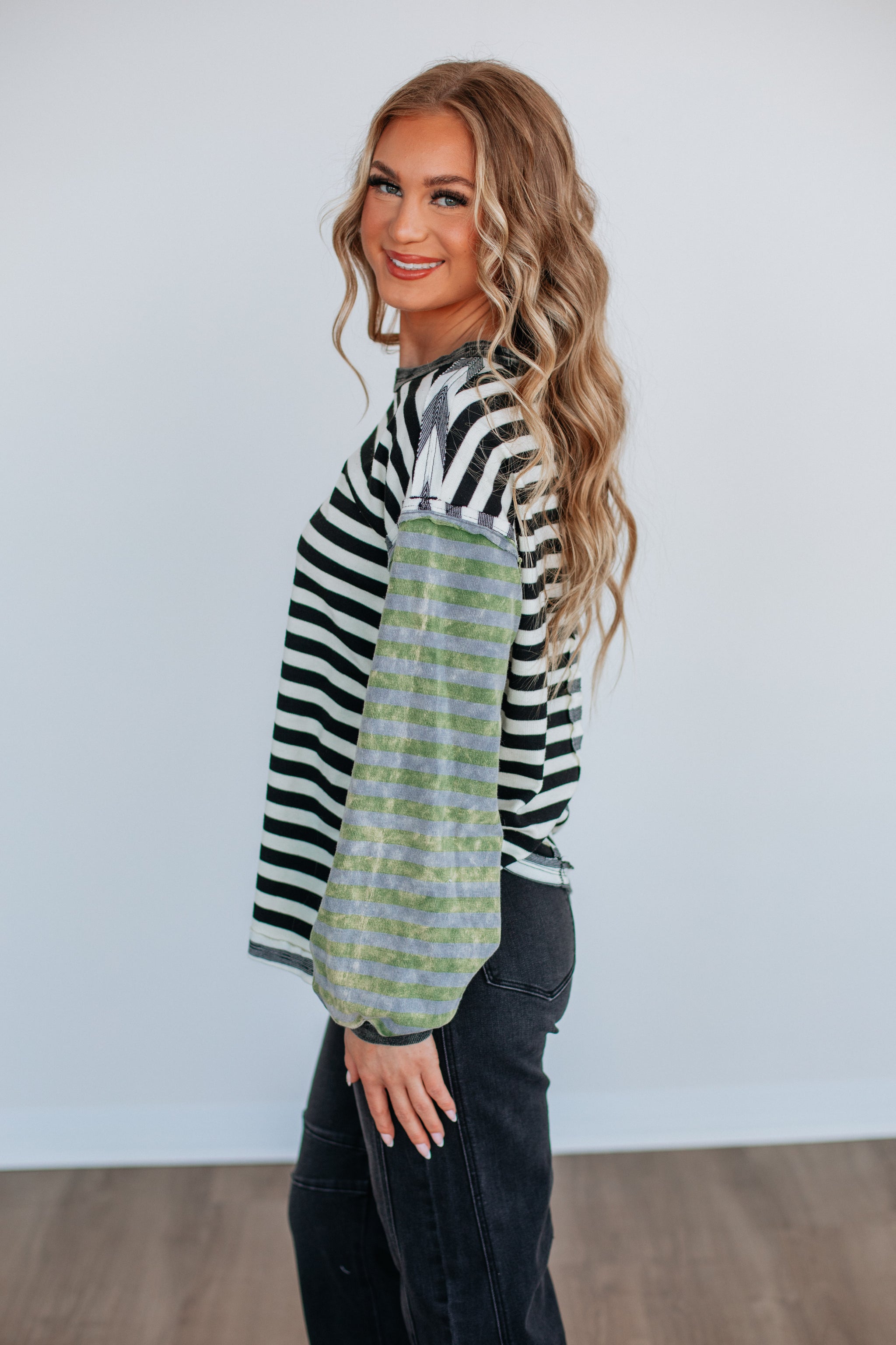 Kaden Striped Top - Black Mix