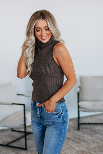 Vega Ribbed Tank - Chocolate