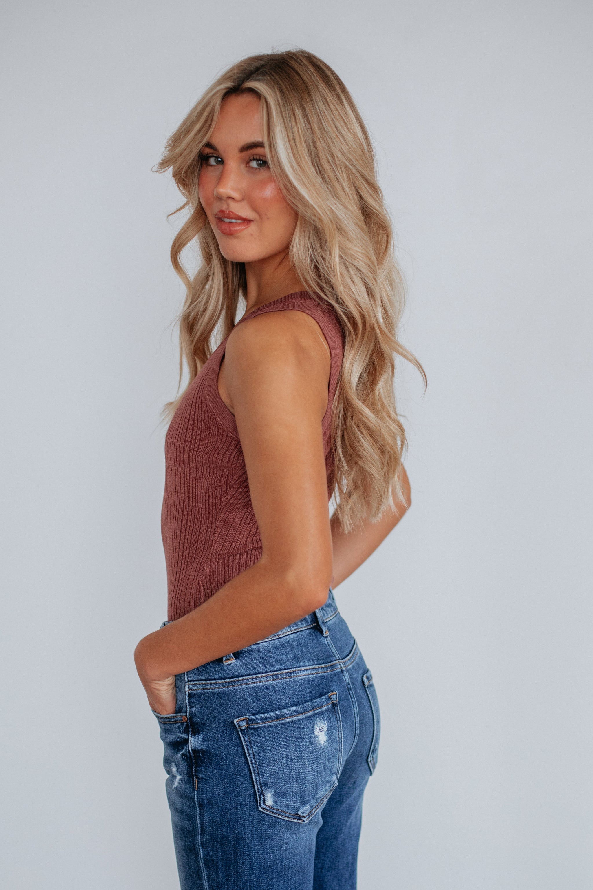 Dulcia Ribbed Bodysuit - Burlwood