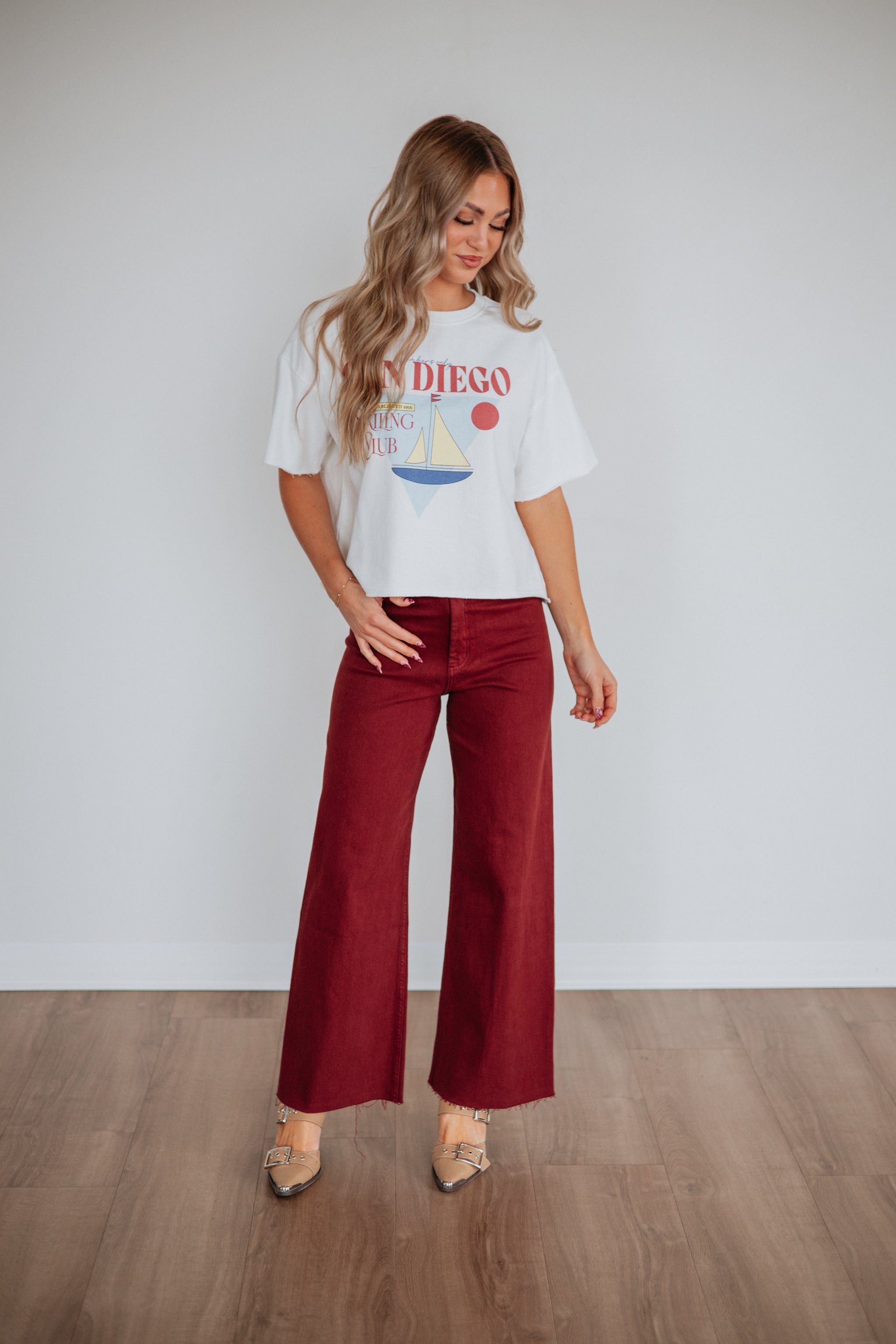 Linsley Wide Leg Pants - Maroon