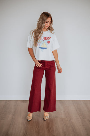 Linsley Wide Leg Pants - Maroon
