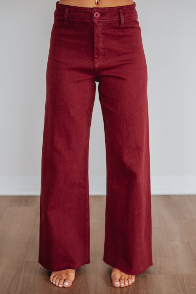 Linsley Wide Leg Pants - Maroon