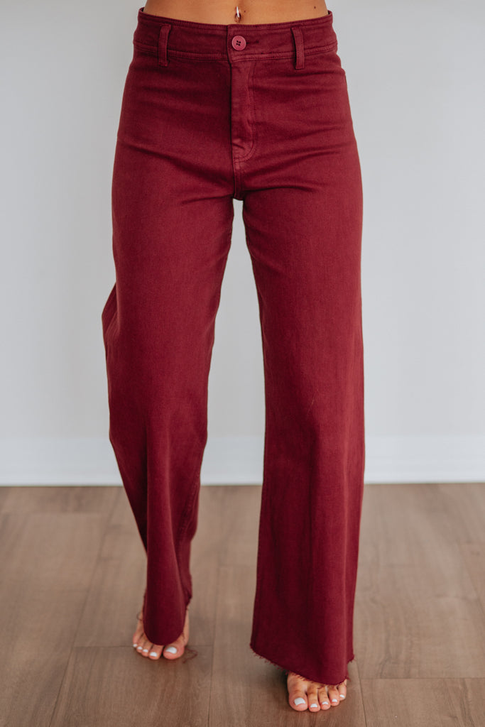 Linsley Wide Leg Pants - Maroon