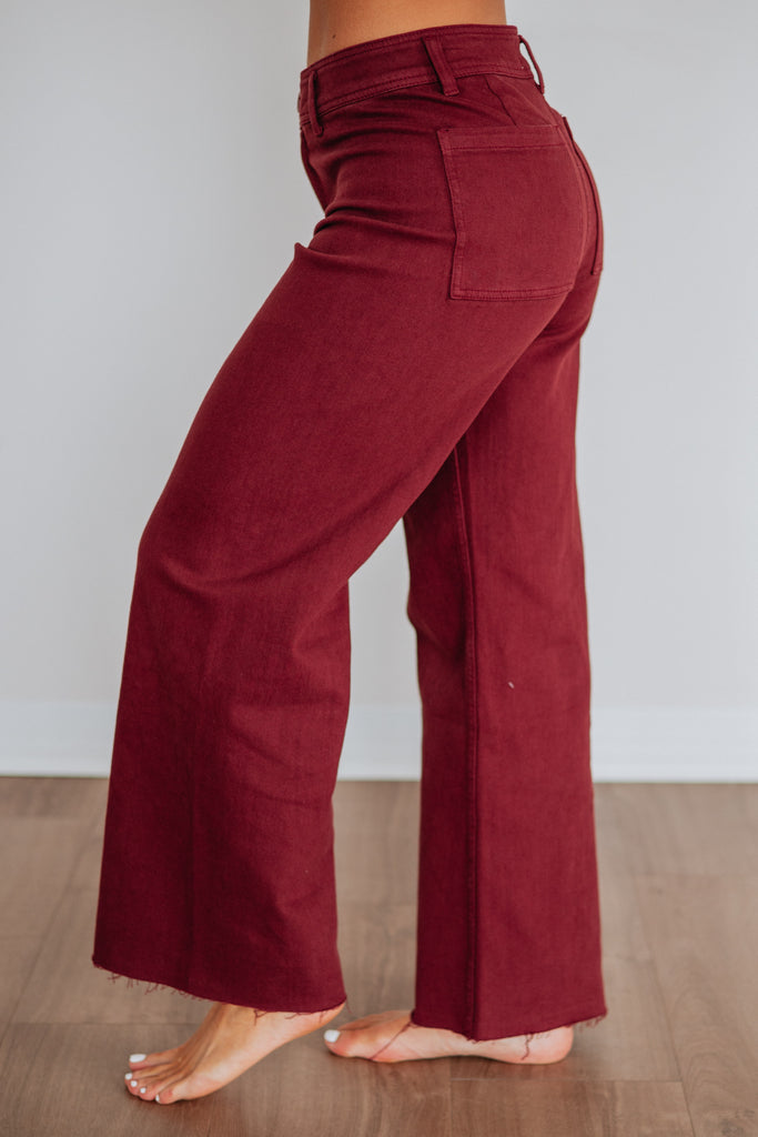 Linsley Wide Leg Pants - Maroon