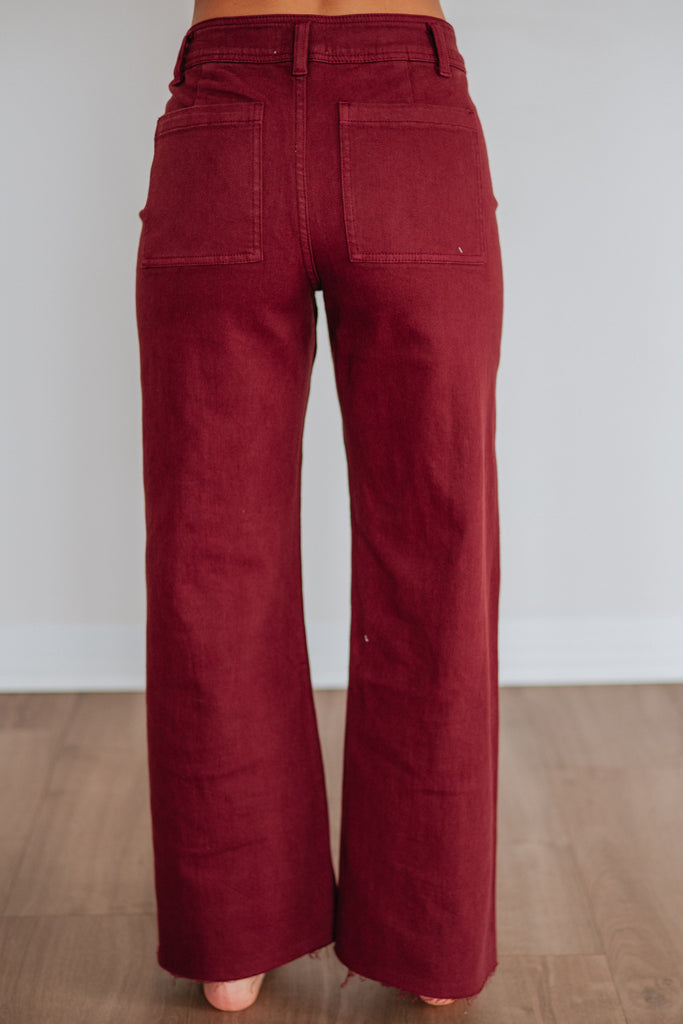 Linsley Wide Leg Pants - Maroon