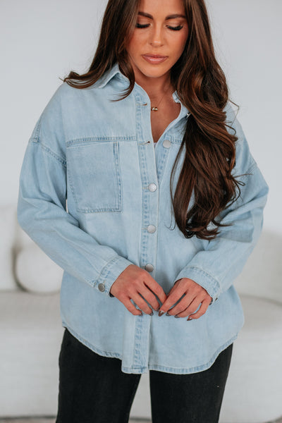 Grayson Risen Denim Shacket - Light Wash – Wild Oak Boutique