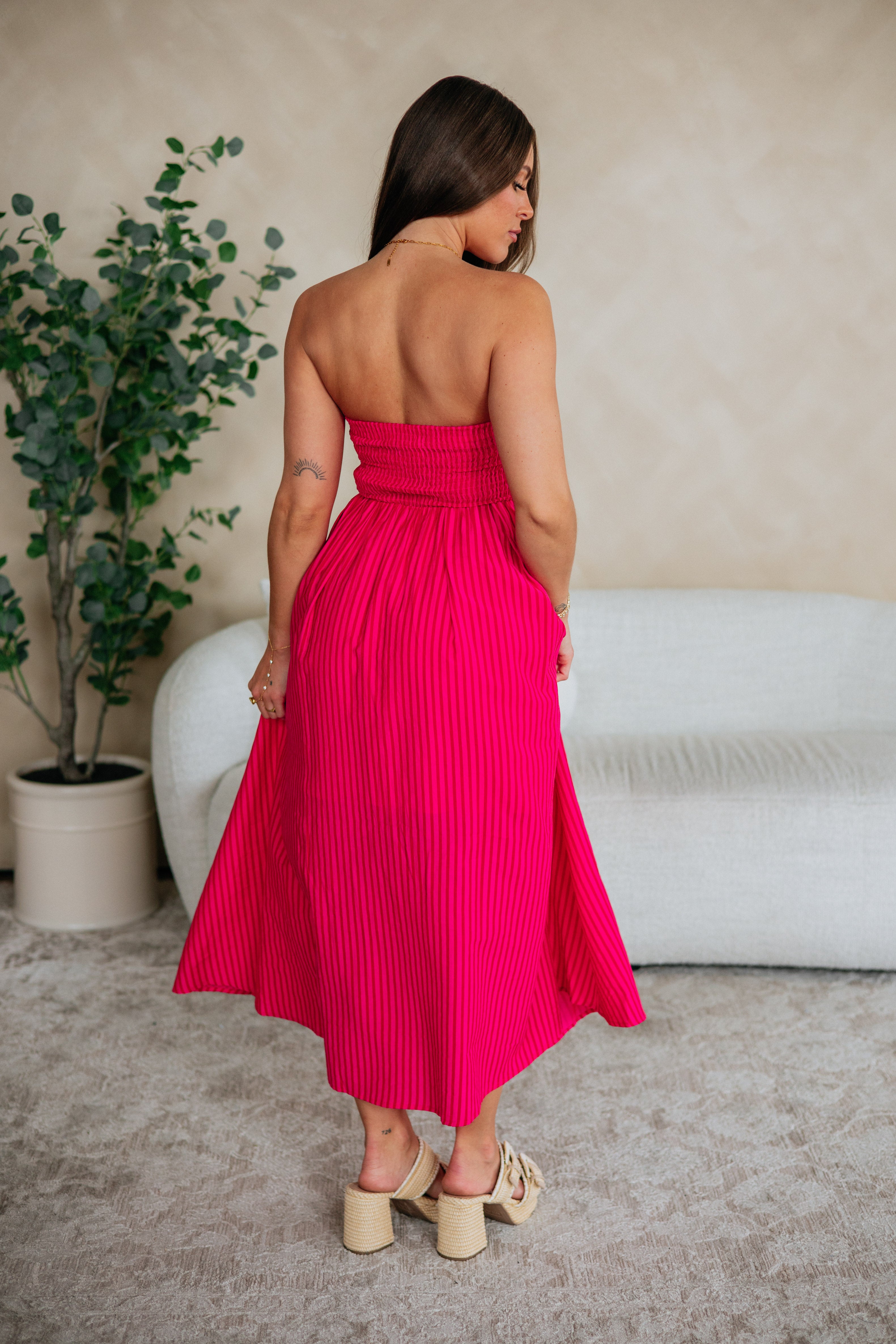 midi dress fuchsia A-line Sweetheart Neckline The Perdita Midi Dress is a chic and versatile piece designed to elevate your wardrobe See The Light Fuchsia Pink