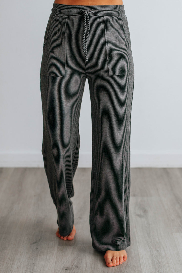 Freddie Ribbed Lounge Pants - Charcoal