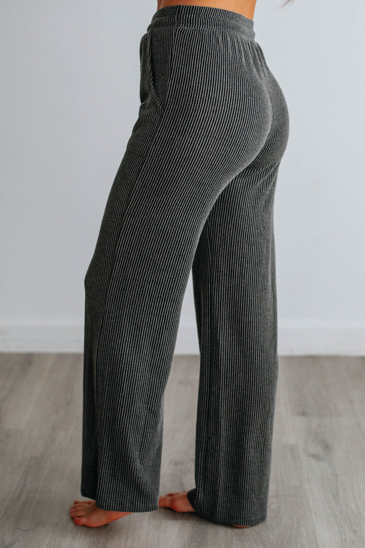 Freddie Ribbed Lounge Pants - Charcoal