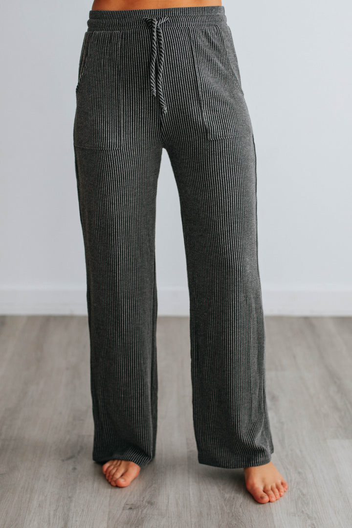 Freddie Ribbed Lounge Pants - Charcoal