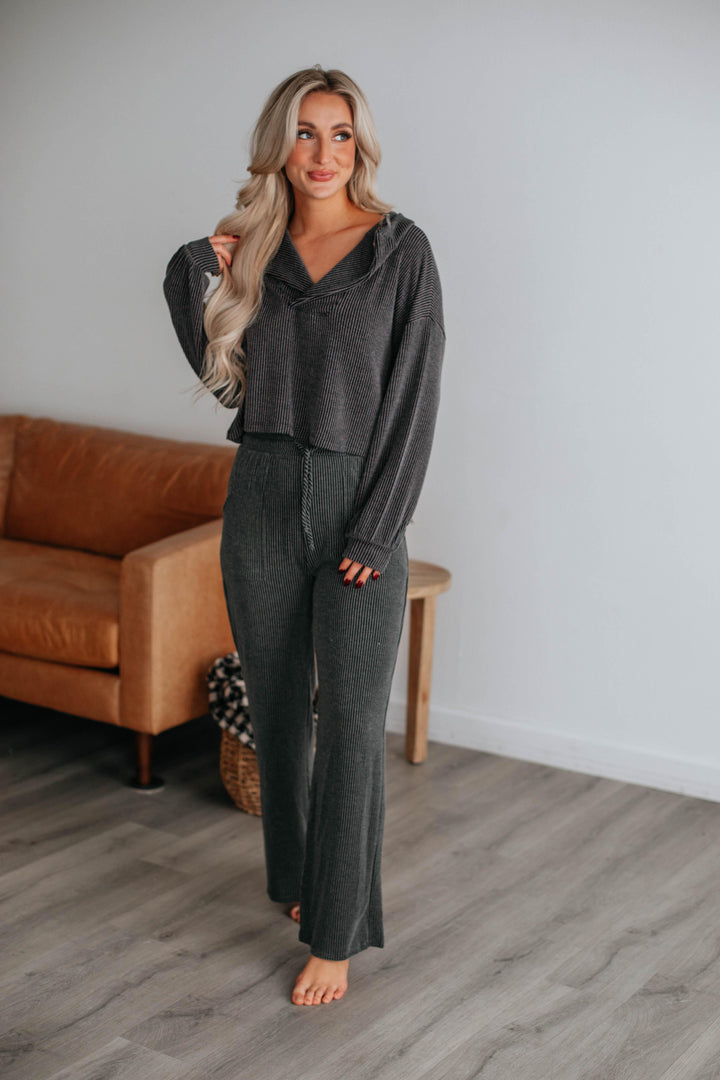 Freddie Ribbed Lounge Pants - Charcoal