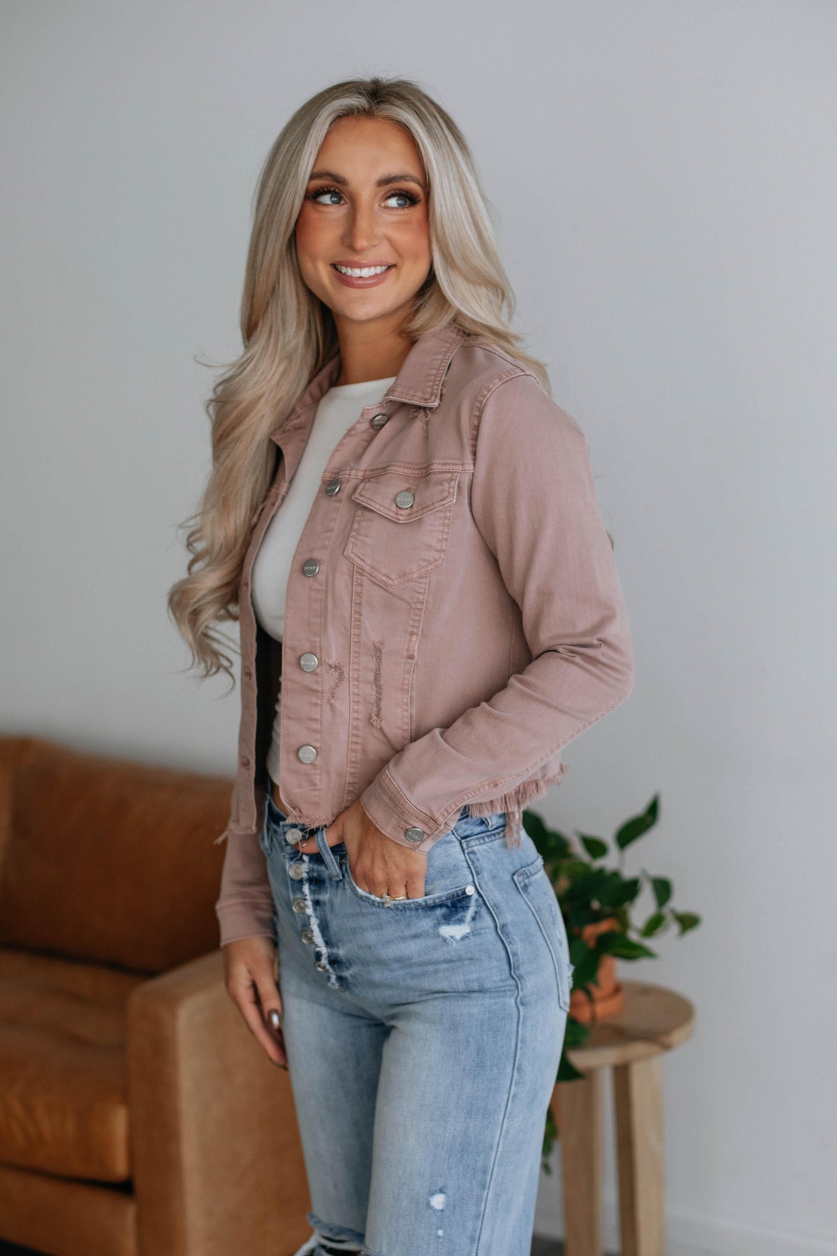 Gemma Risen Denim Jacket - Dusty Mauve - Wild Oak Boutique