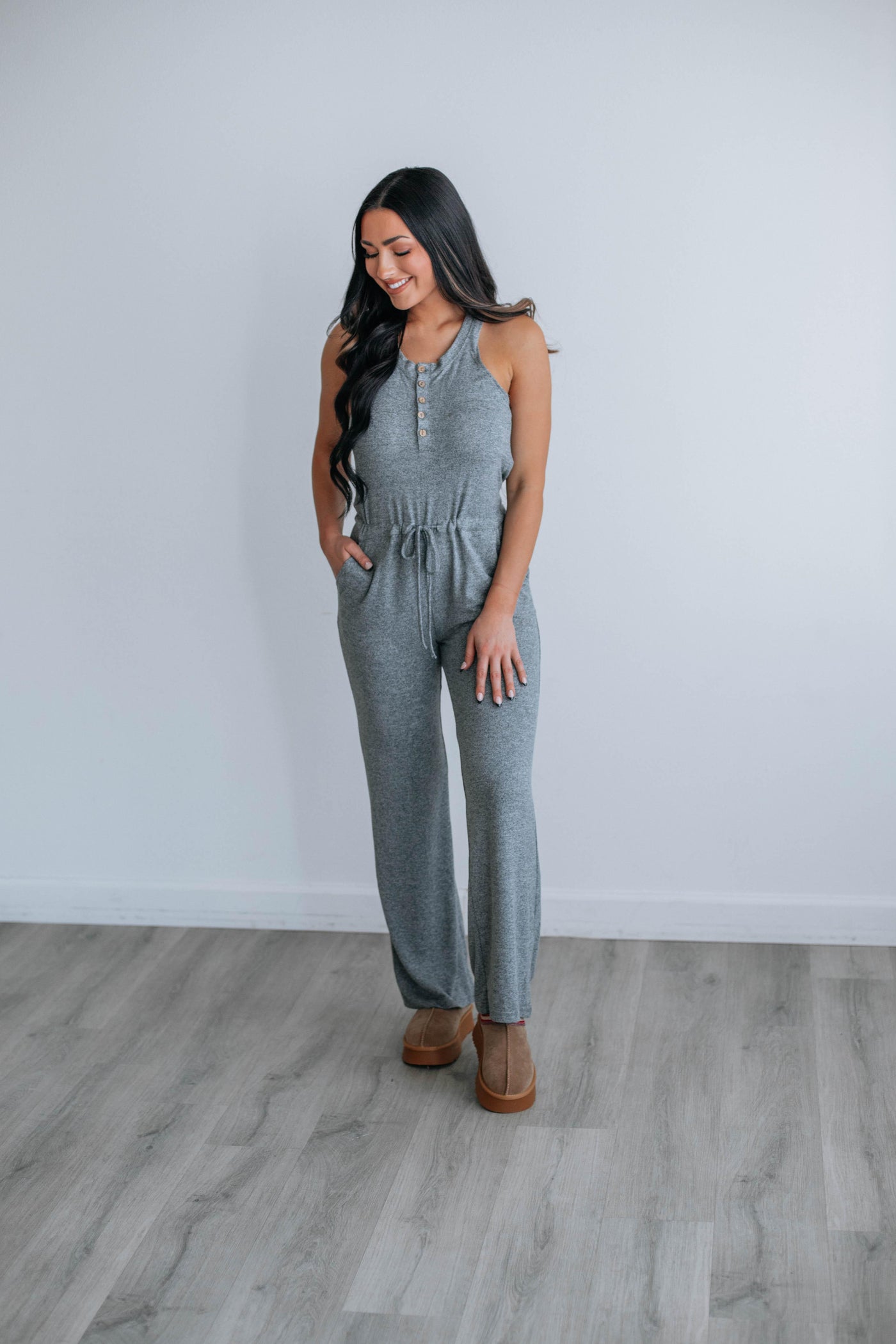 Get Comfy Jumpsuit - Charcoal