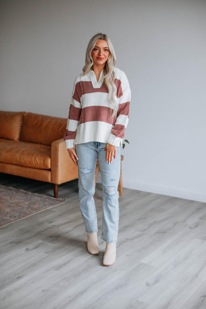 Heather Striped Sweater - Dark Mauve